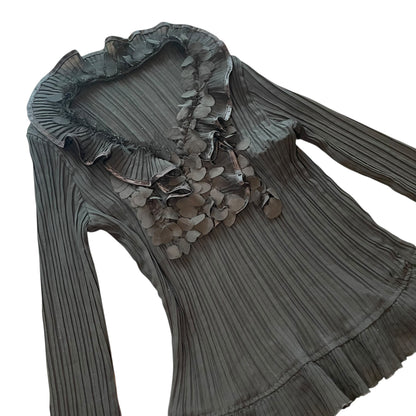 Vintage Black Pleated Blouse