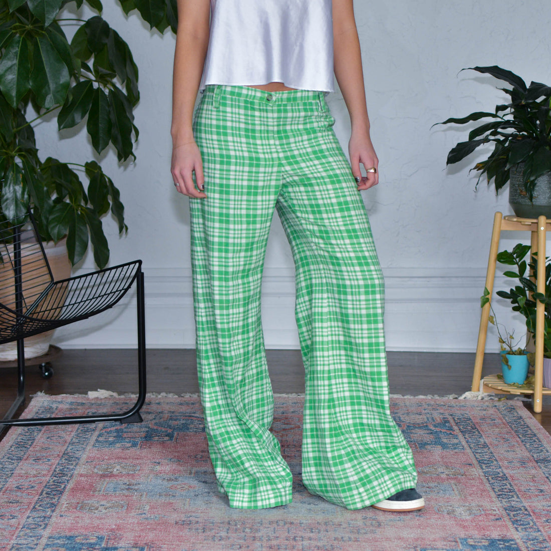 True Vintage Green Plaid Femme Bell Bottoms