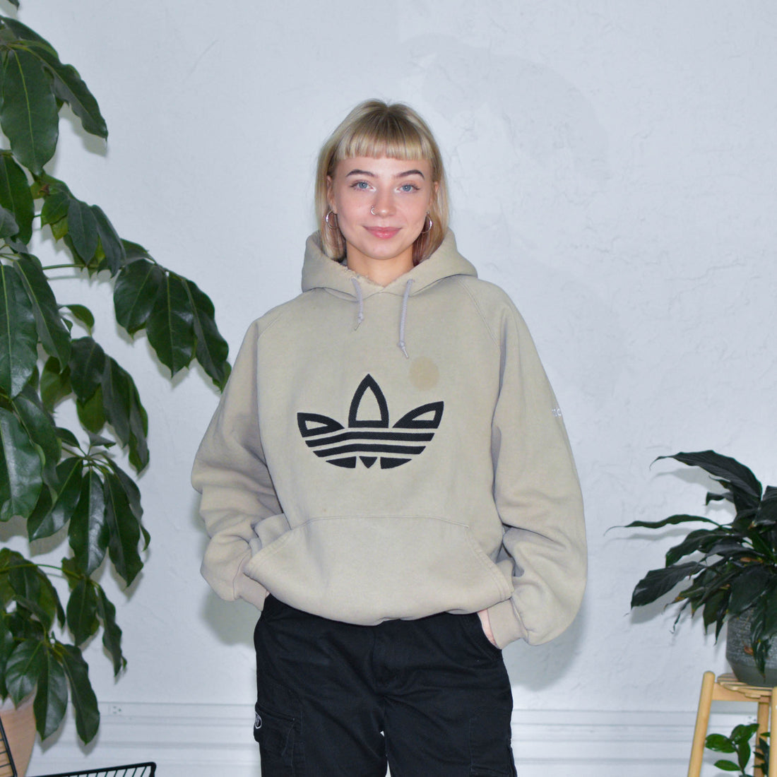 Vintage Adidas Embroidered Logo Tan Hoodie