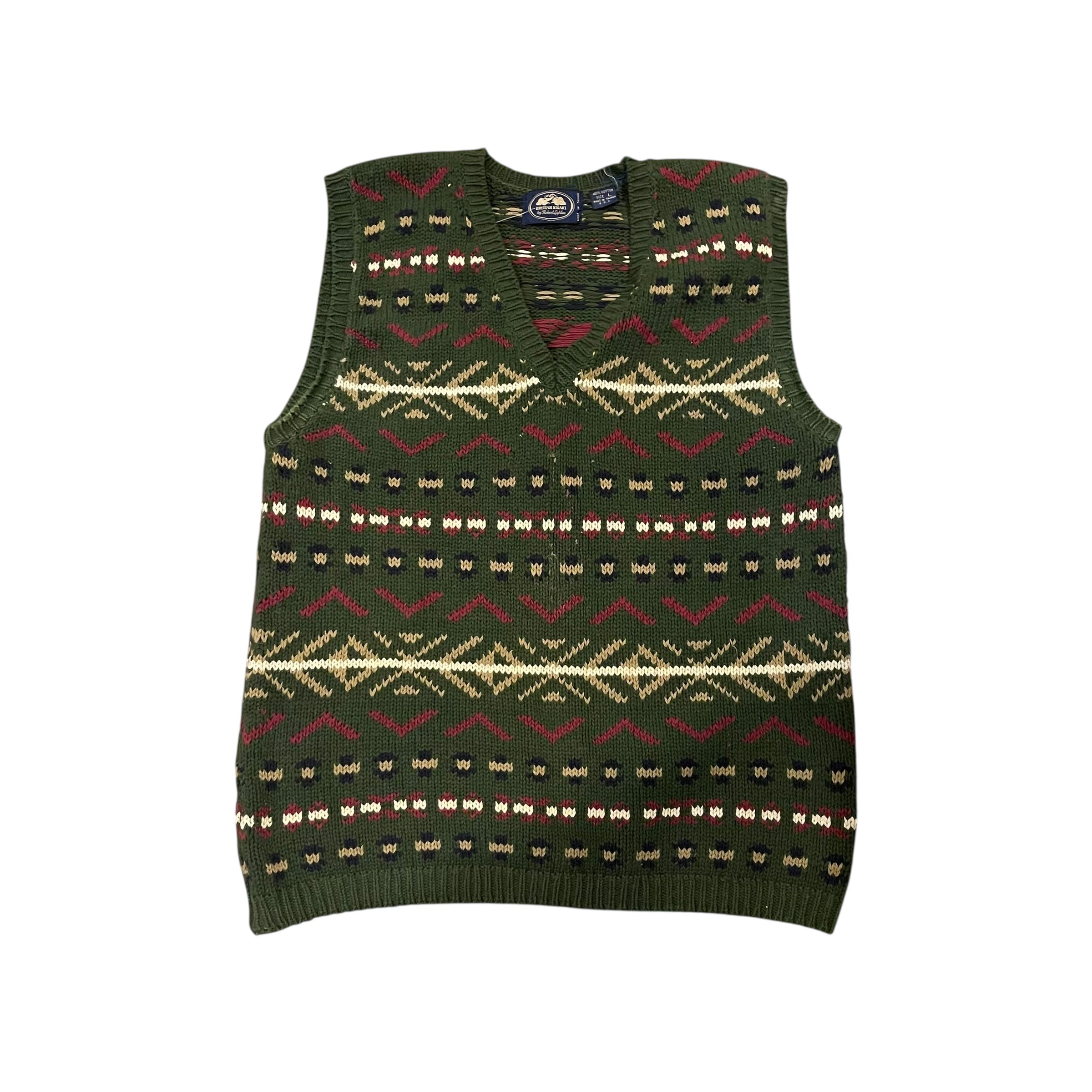 Vintage British Khaki Multi-print Knit Sweater Vest