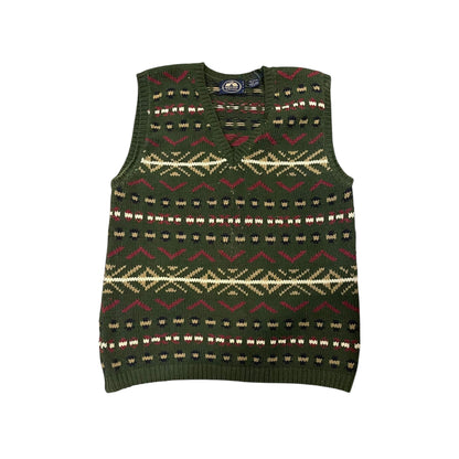 Vintage British Khaki Multi-print Knit Sweater Vest