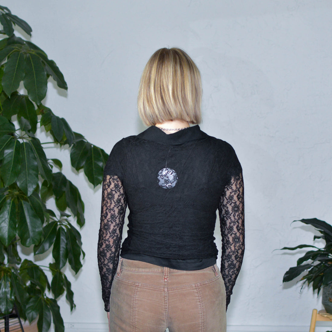 Y2k Black Lace Femme Long Sleeve Top