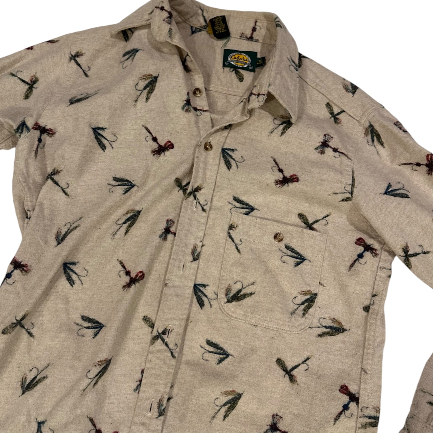 Vintage Cabelas Dragon Fly Print Fleece Button Up