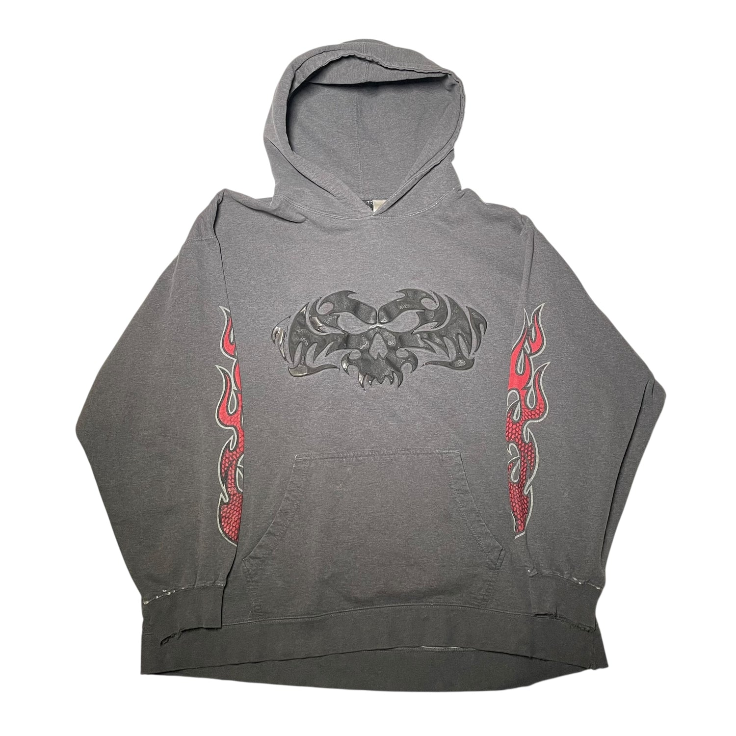 Vintage Gray Skull and Flames Hoodie