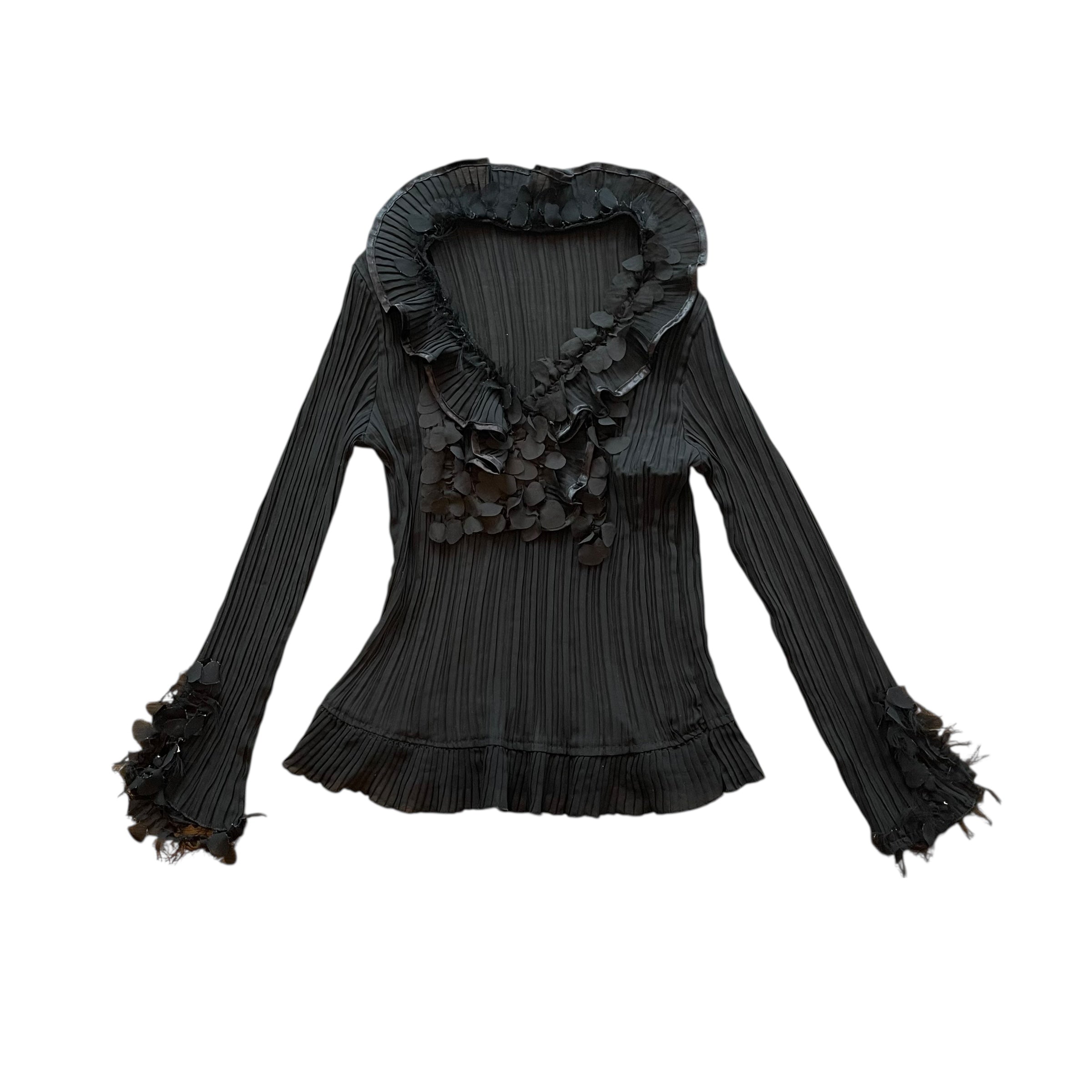 Vintage Black Pleated Blouse