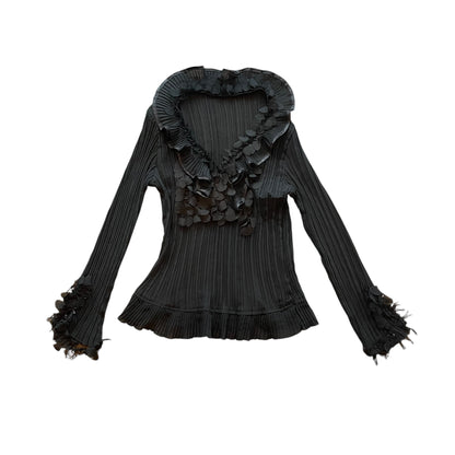 Vintage Black Pleated Blouse