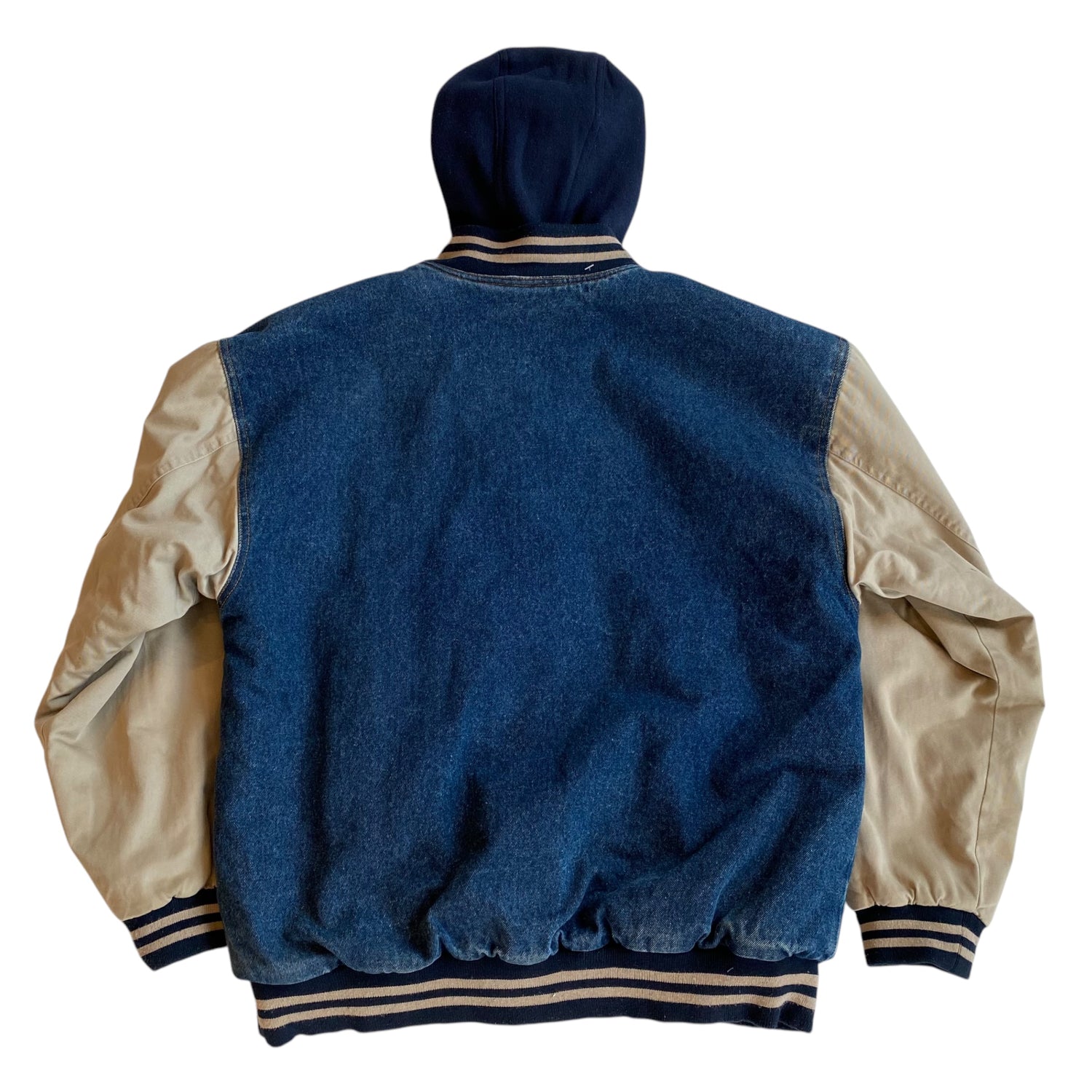 Vintage Denim Hooded Stadium Jacket