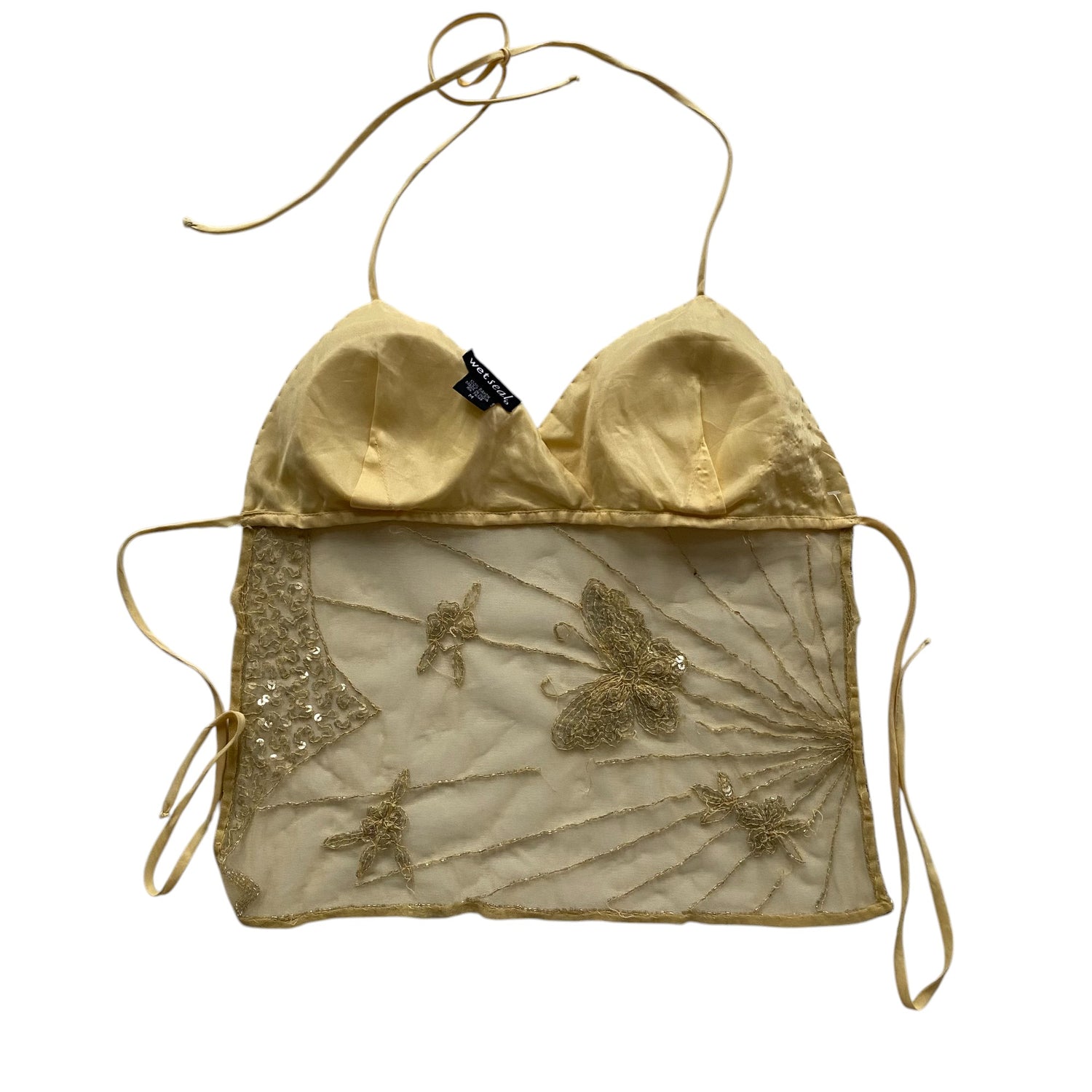 Y2k Wet Seal Yellow Beaded Blackless Halter Top