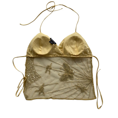 Y2k Wet Seal Yellow Beaded Blackless Halter Top