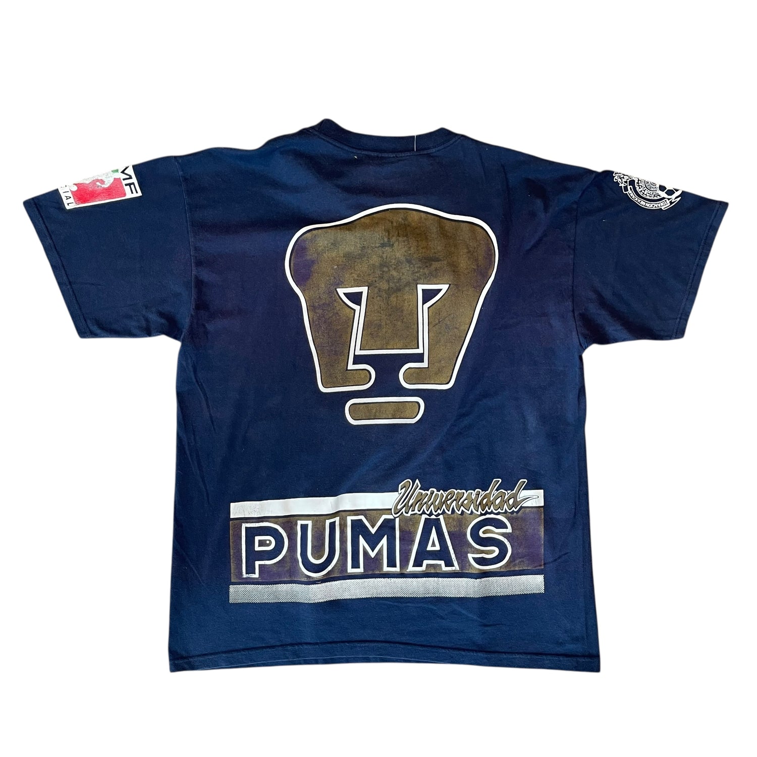 Vintage 90s Pumas UNAM Navy All-Over-Print T-Shirt