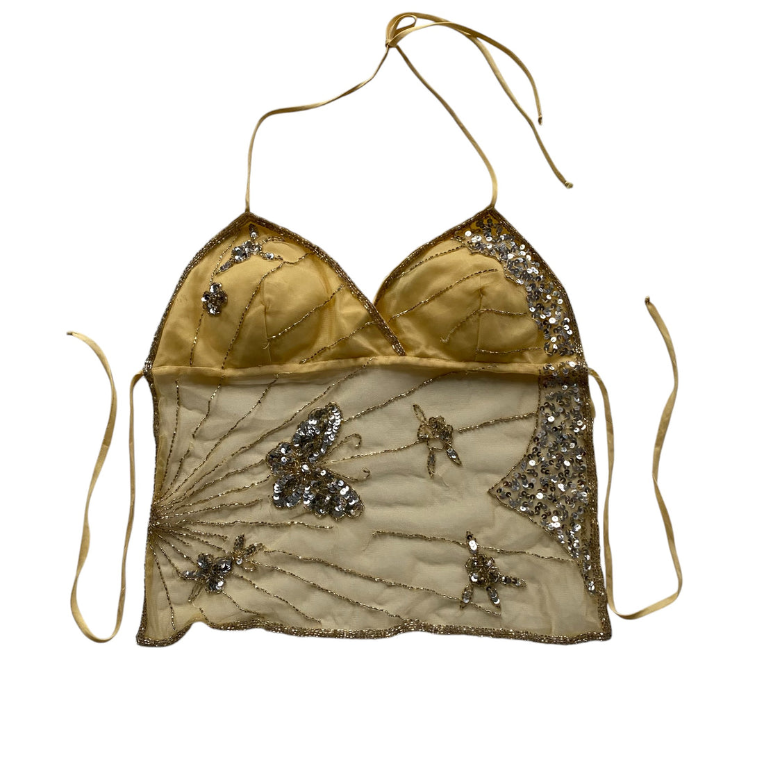 Y2k Wet Seal Yellow Beaded Blackless Halter Top