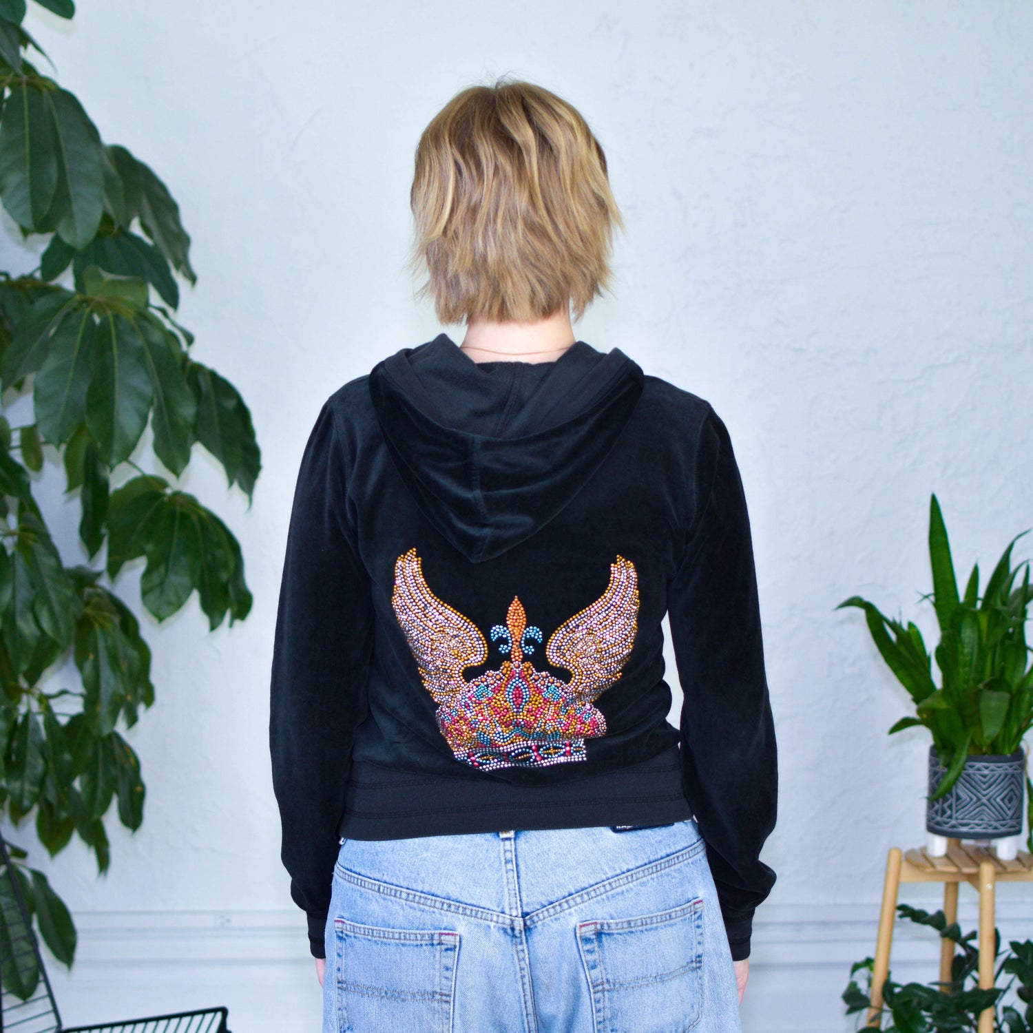 Y2K Romeo &amp; Juliet Couture Bedazzled Velour Hoodie