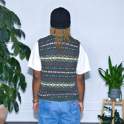 Vintage British Khaki Multi-print Knit Sweater Vest