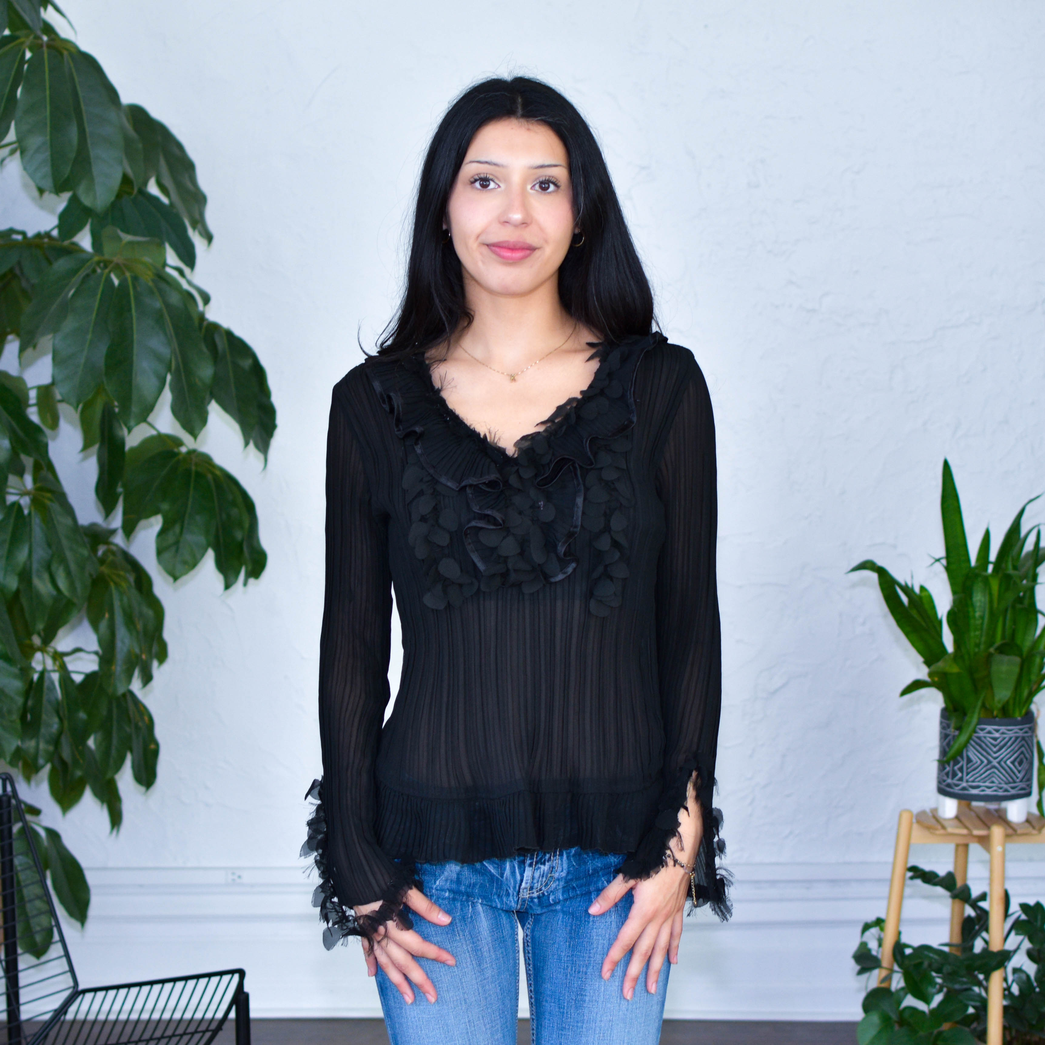 Vintage Black Pleated Blouse