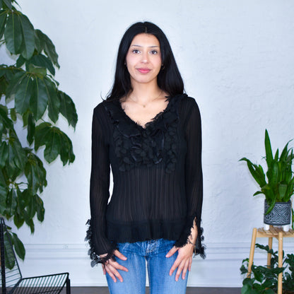 Vintage Black Pleated Blouse