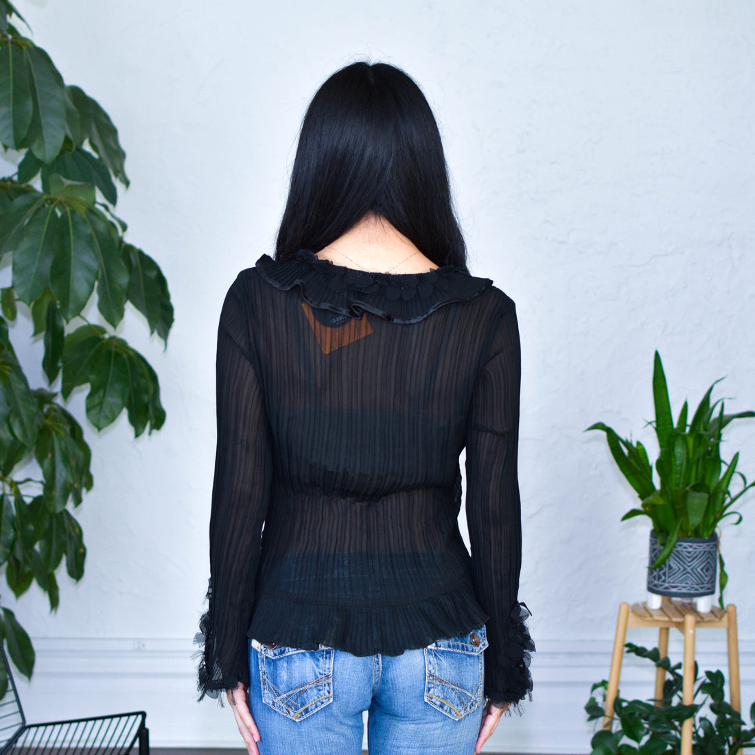 Vintage Black Pleated Blouse