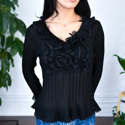 Vintage Black Pleated Blouse