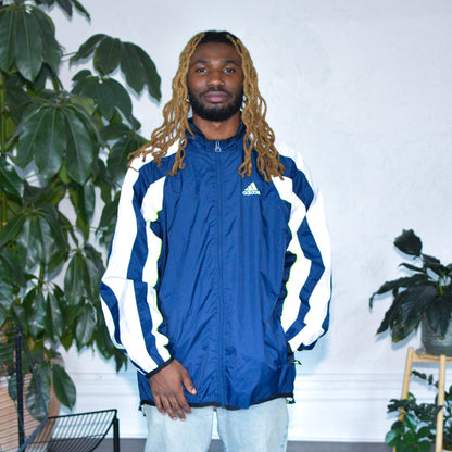 Vintage 90s Adidas Navy, White and Lime Green Unlined Windbreaker
