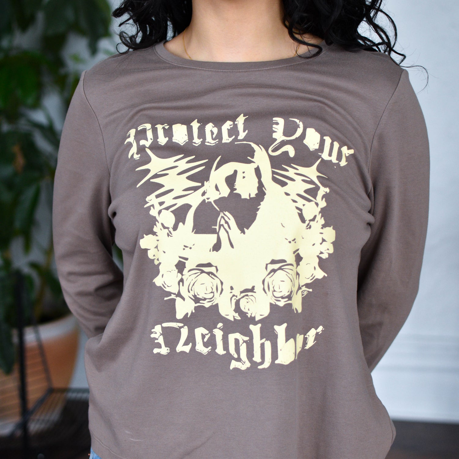 Brown Long Sleeve "Protect Your Neighbors" Solidarity Merch