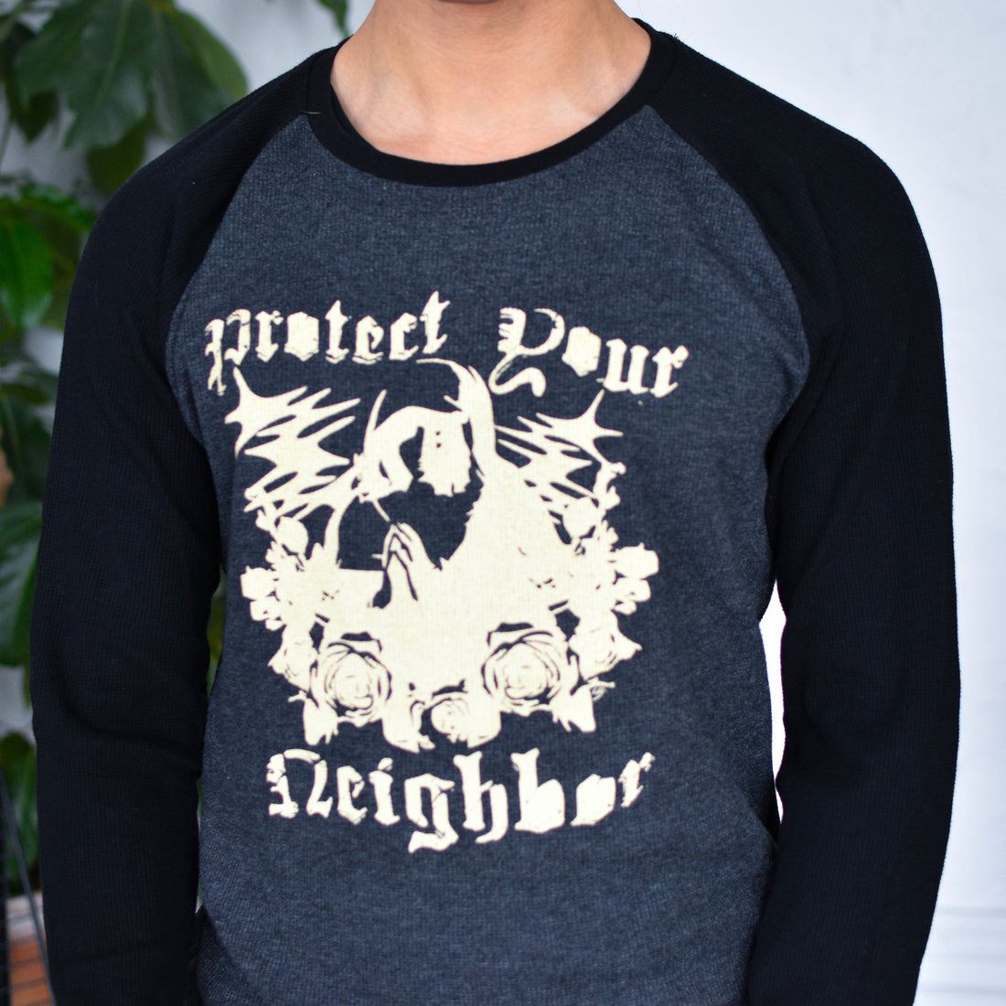 Black/Gray Thermal Shirt - "Protect Your Neighbors" Solidarity Merch