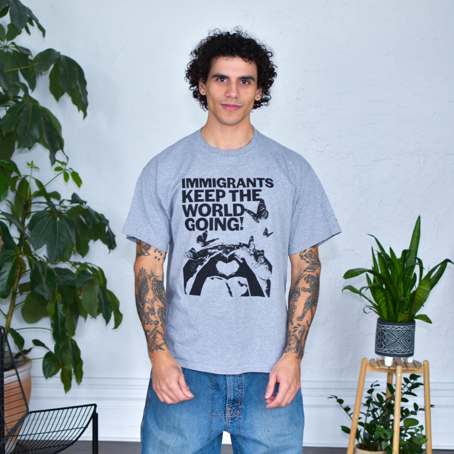 Gray T-Shirt - "Immigrants Keep the World Going" Solidarity Merch