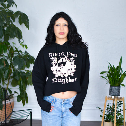 Black Cropped Hoodie "Protect Your Neighbors" Solidarity Merch