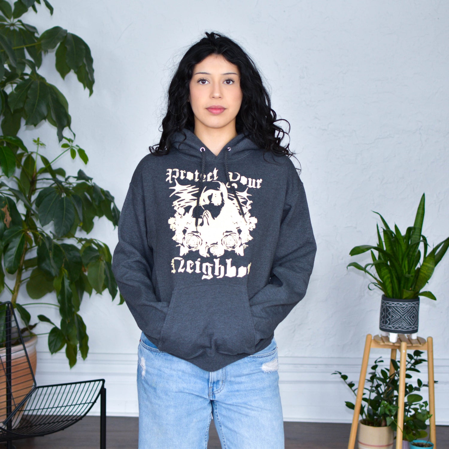 Gray Hoodie "Protect Your Neighbors" Solidarity Merch