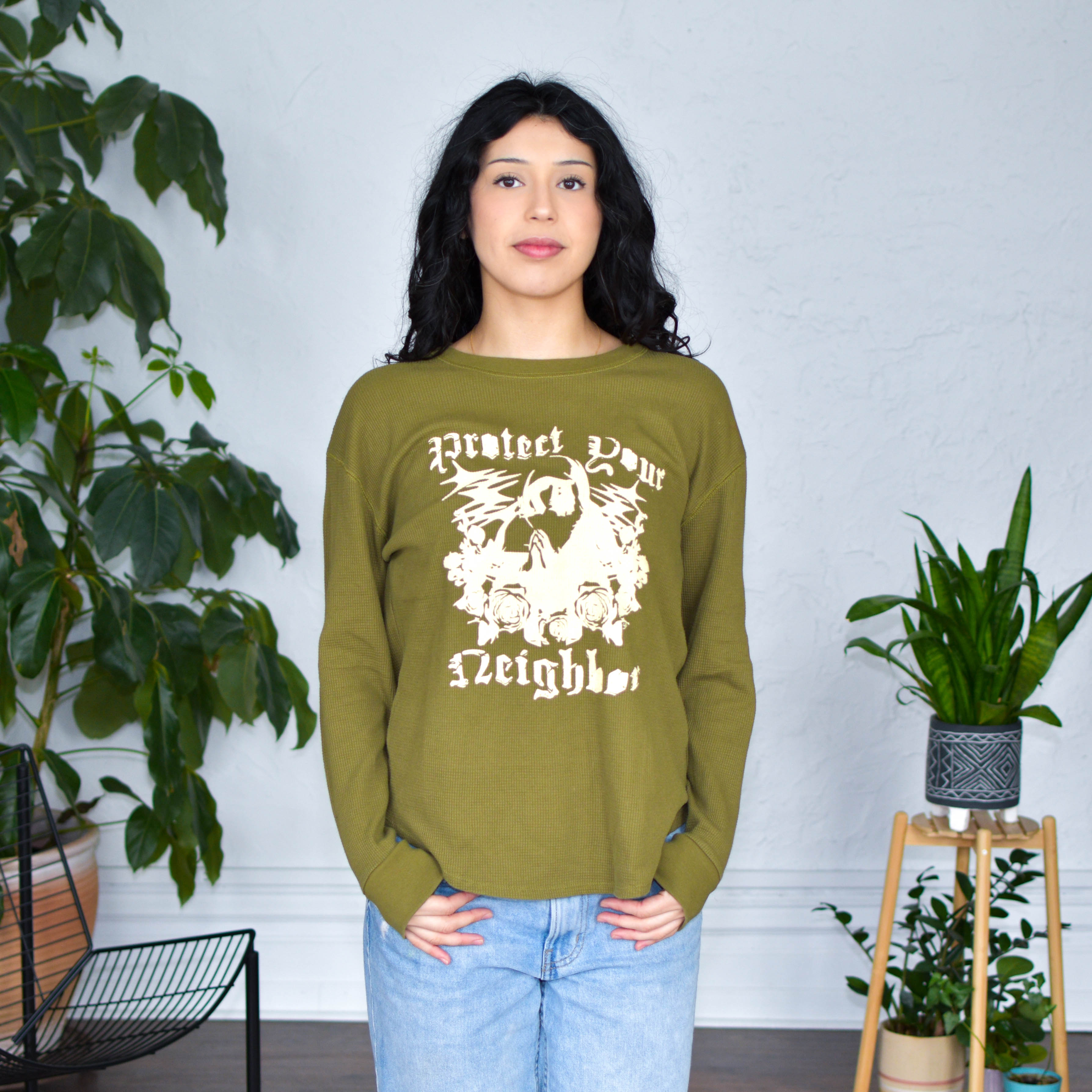 Olive Thermal Shirt - "Protect Your Neighbor" Solidarity Merch