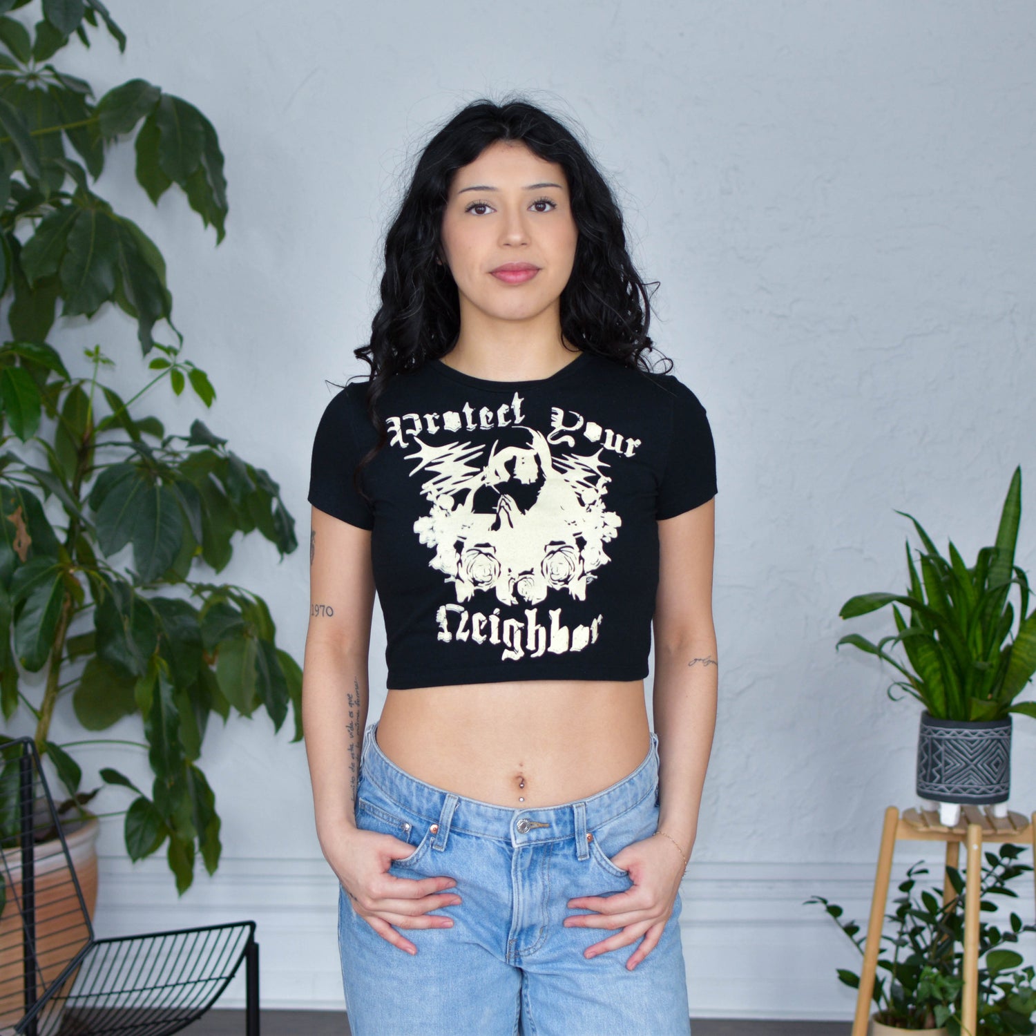 Black Cropped T-Shirt "Protect Your Neighbors" Solidarity Merch