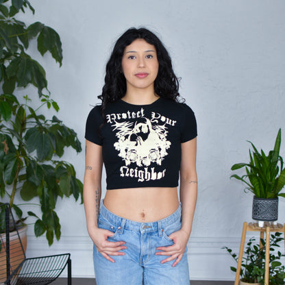 Black Cropped T-Shirt "Protect Your Neighbors" Solidarity Merch
