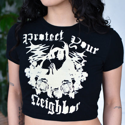 Black Cropped T-Shirt "Protect Your Neighbors" Solidarity Merch