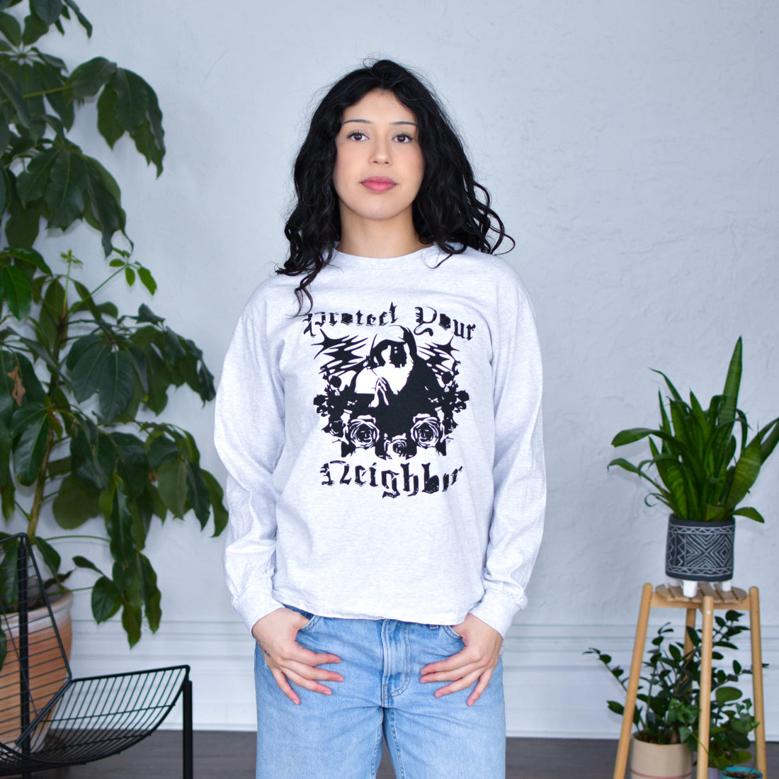 Gray Long Sleeve Shirt - "Protect Your Neighbors" Solidarity Merch