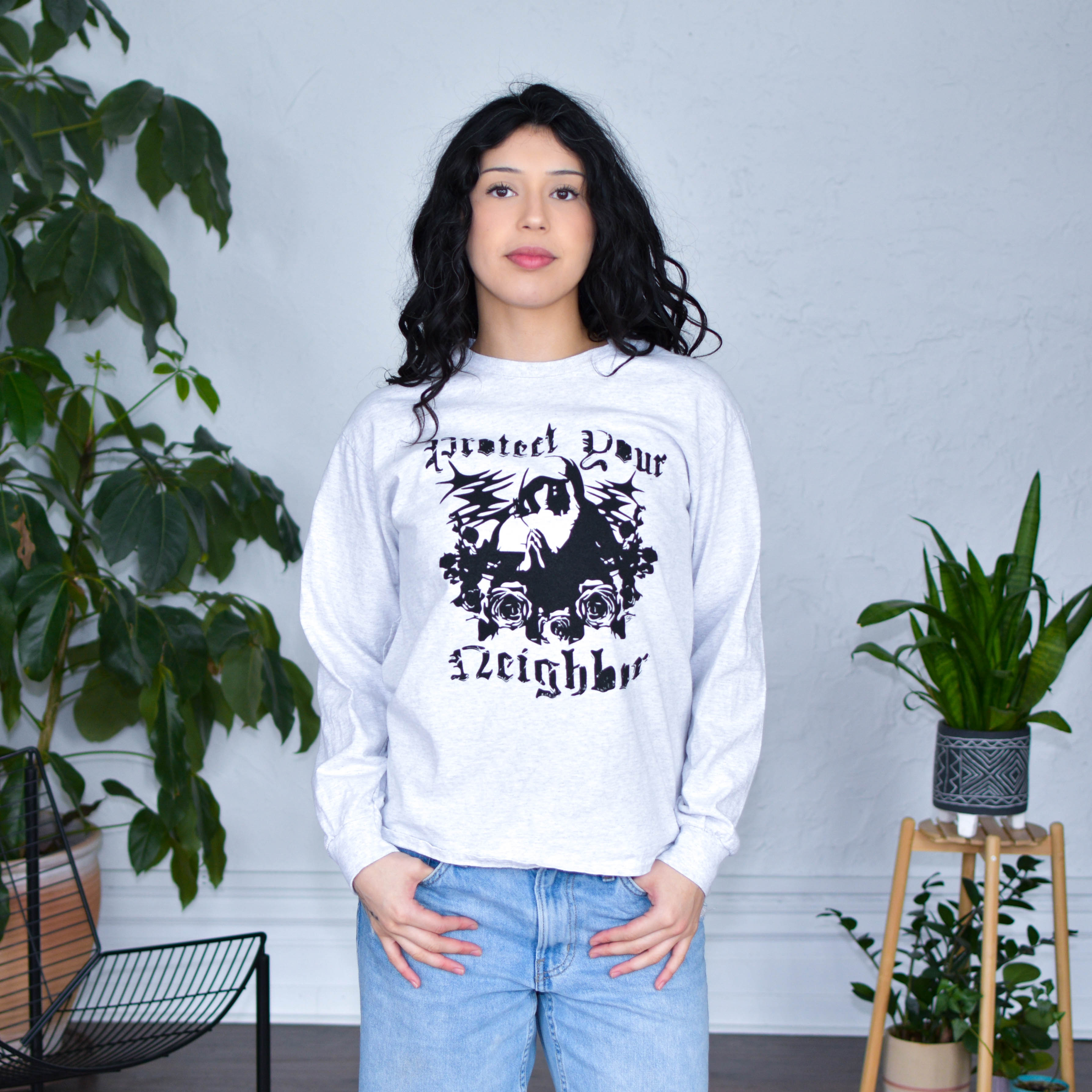 Gray Long Sleeve Shirt - "Protect Your Neighbors" Solidarity Merch