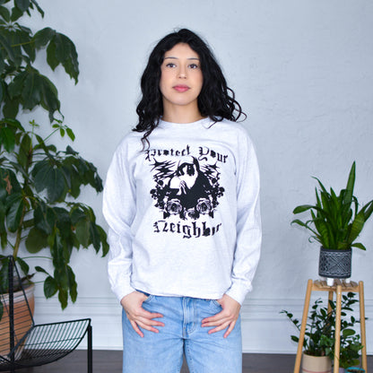 Gray Long Sleeve Shirt - "Protect Your Neighbors" Solidarity Merch