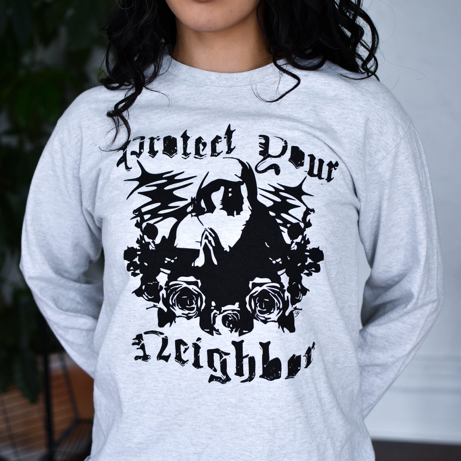 Gray Long Sleeve Shirt - "Protect Your Neighbors" Solidarity Merch