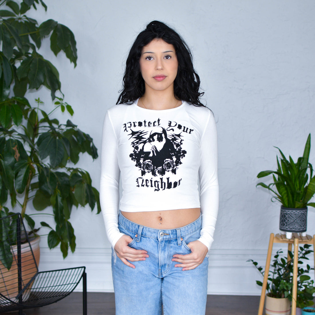 White Cropped Thermal "Protect Your Neighbors" Solidarity Merch