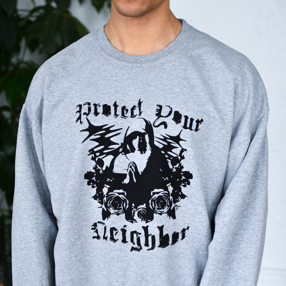 Gray Sweatshirt "Protect Your Neighbors" Solidarity Merch