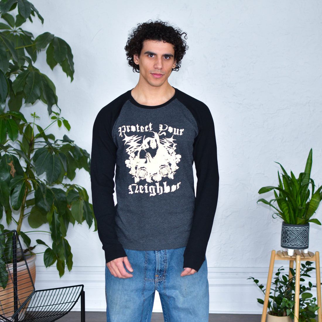 Black/Gray Thermal Shirt - "Protect Your Neighbors" Solidarity Merch