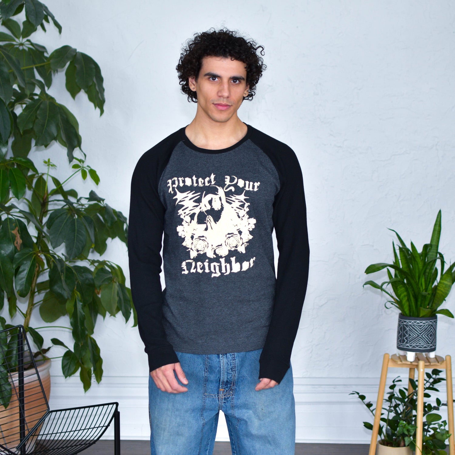 Black/Gray Thermal Shirt - "Protect Your Neighbors" Solidarity Merch