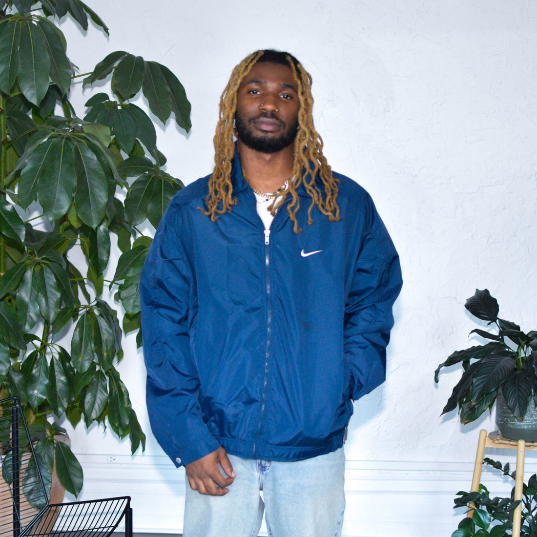 Vintage Nike Navy and Gray Unlined Windbreaker