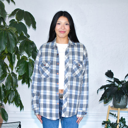 Vintage 80s Sandherst Blue and White Button Down Flannel