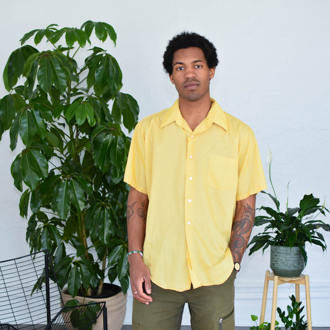 90s Yellow Mustard Button Up