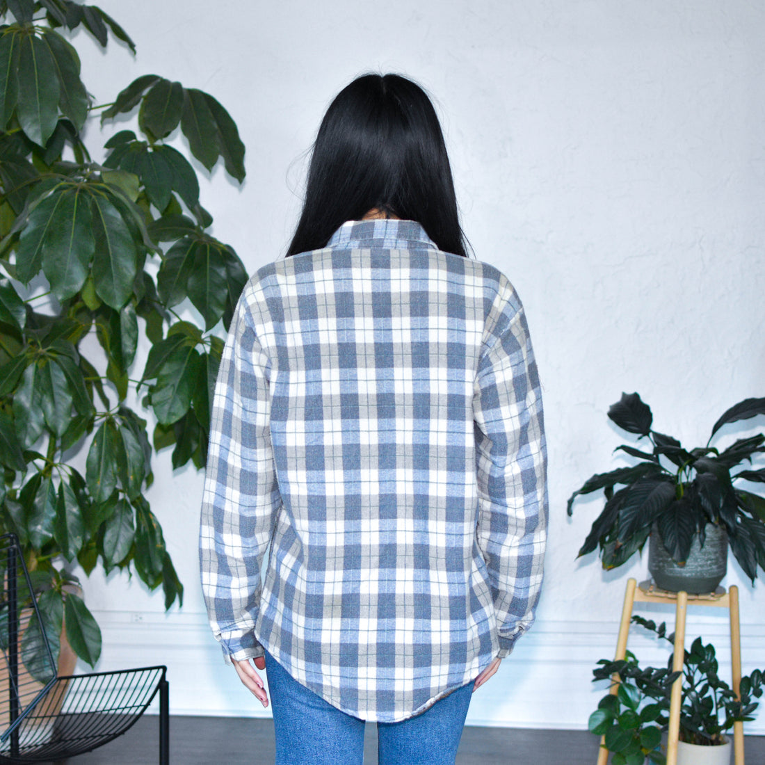 Vintage 80s Sandherst Blue and White Button Down Flannel