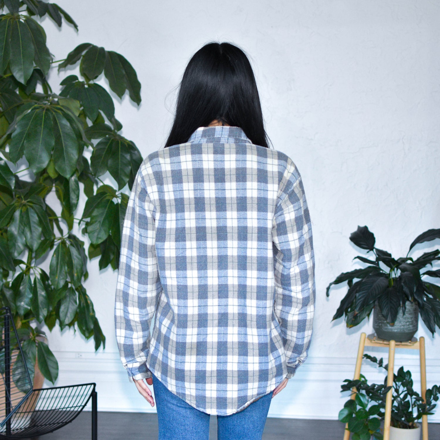 Vintage 80s Sandherst Blue and White Button Down Flannel