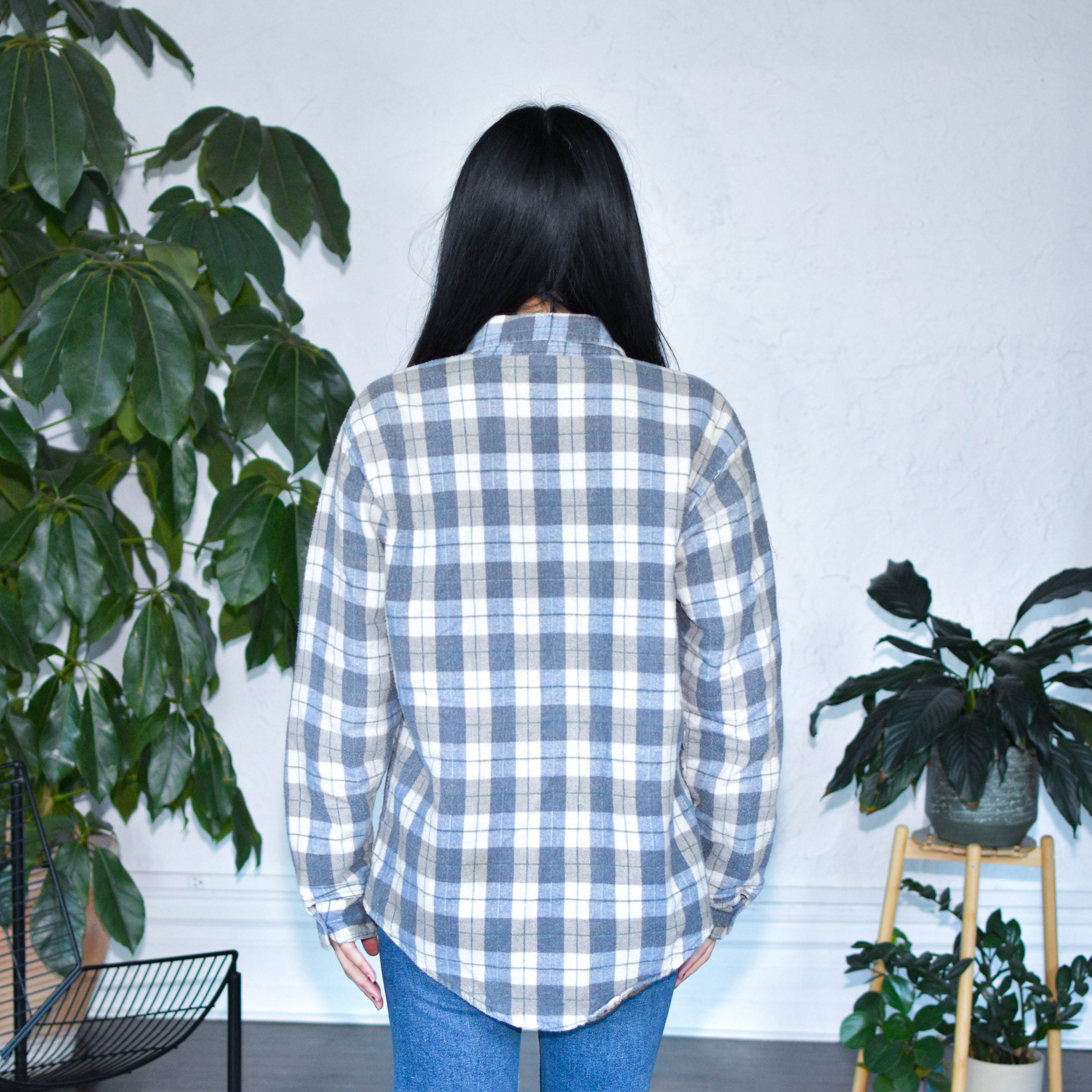 Vintage 80s Sandherst Blue and White Button Down Flannel