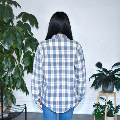 Vintage 80s Sandherst Blue and White Button Down Flannel