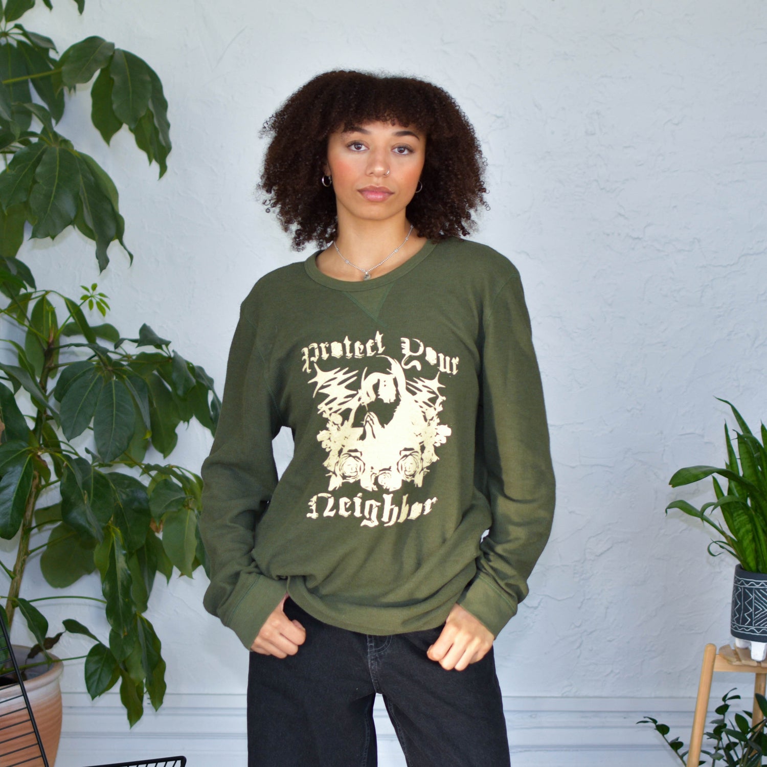 Olive Thermal Shirt - "Protect Your Neighbors" Solidarity Merch