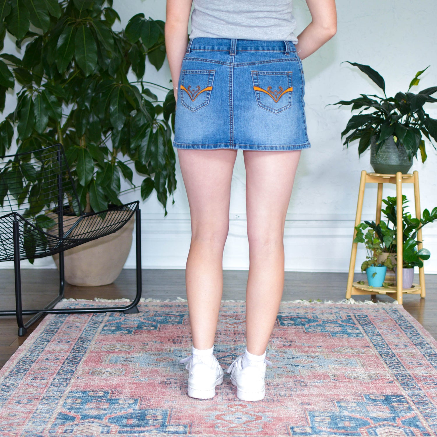 Y2k Denim Embroidered Pocket Mini Skirt