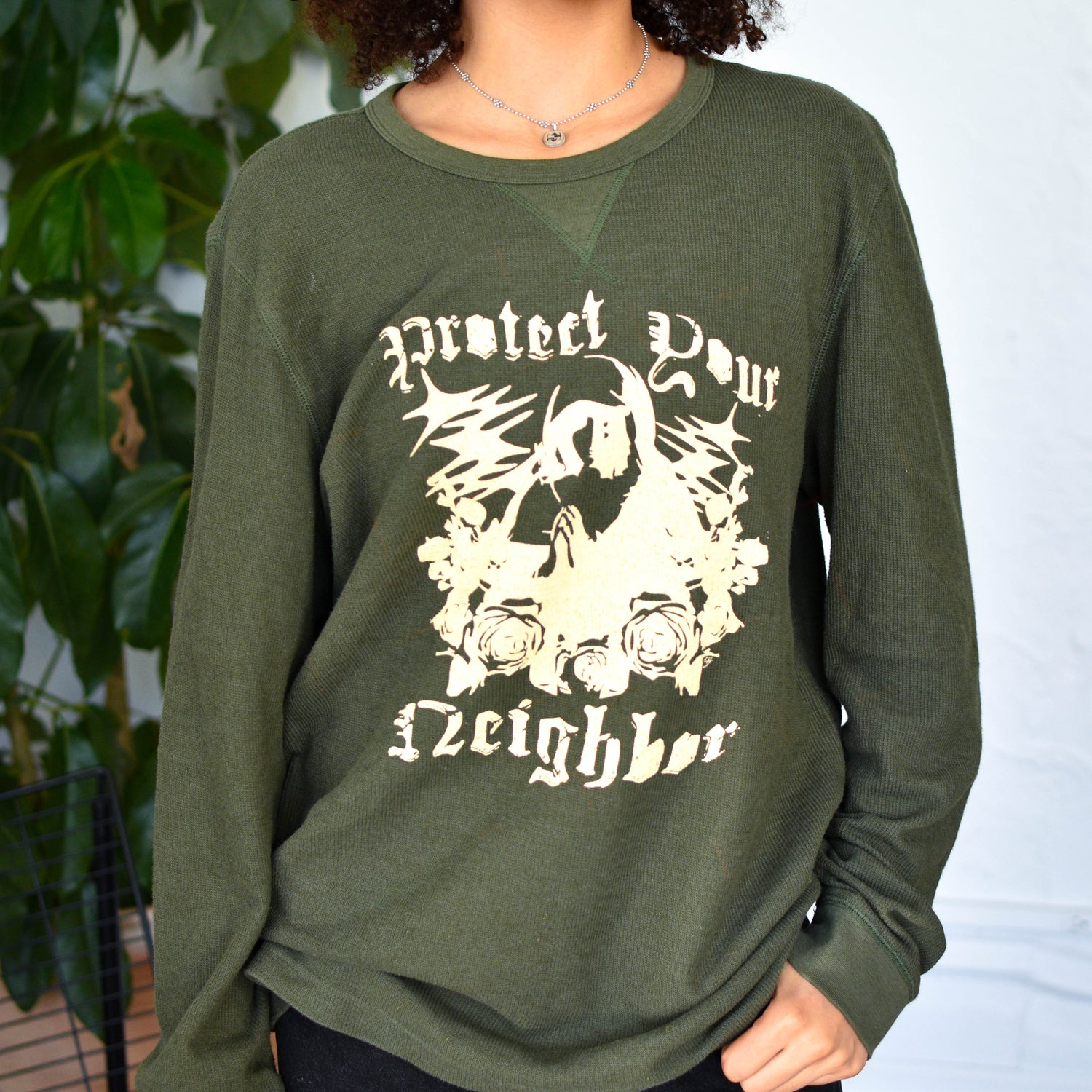 Olive Thermal Shirt - "Protect Your Neighbors" Solidarity Merch