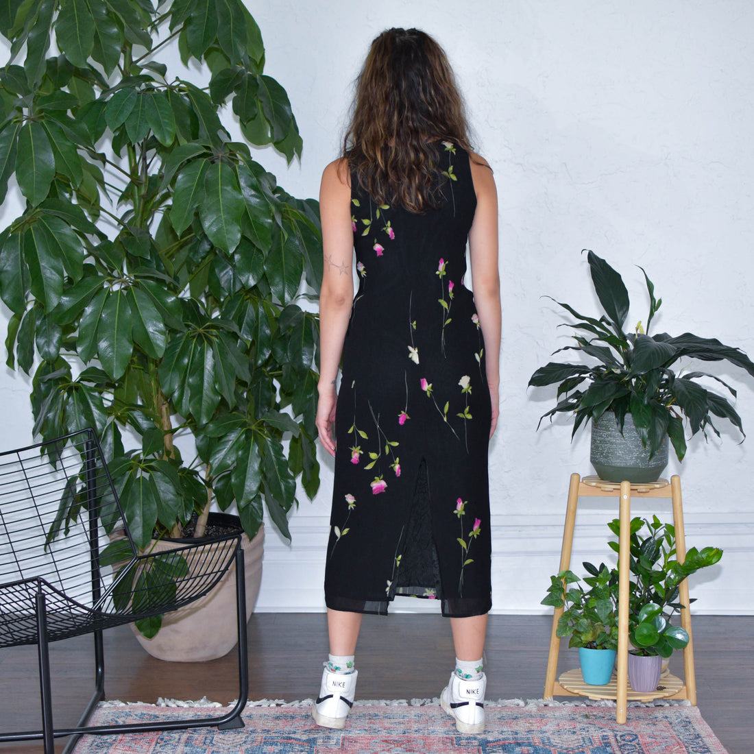 Vintage Black Floral Midi Dress